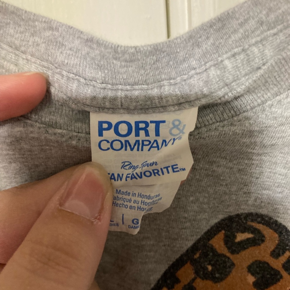 Port and Company Gray Tee with Leopard Print Bow - Picture 3 of 3